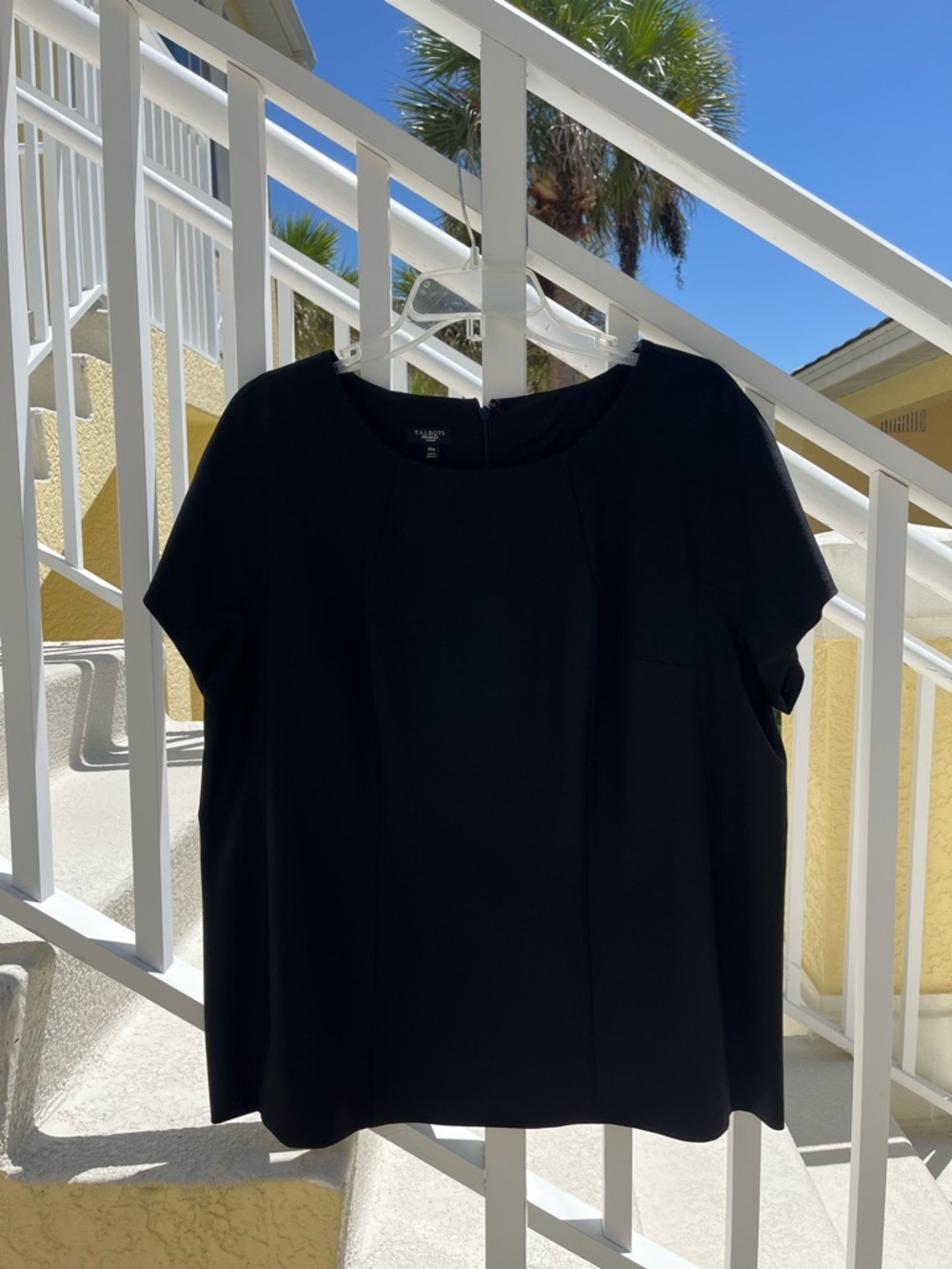 Talbots Black Short-Sleeve Professional/Dressy Top in size 14W Wool Blend, Lined